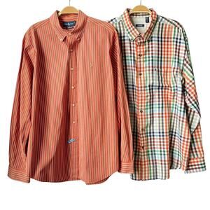 Ralph Lauren + IZOD Button Down Shirts Men XL Lot of 2 Orange Plaid Flesh Pony